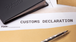Indonesia Customs Declaration Form with passport and pen placed on top of travel documents.