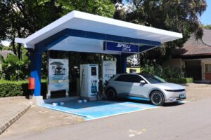 A Hyundai Ioniq 5 in an electric vehicle charging station in Indonesia