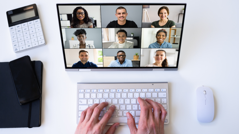 A remote team joins a virtual meeting, representing modern virtual office operations for foreign businesses.